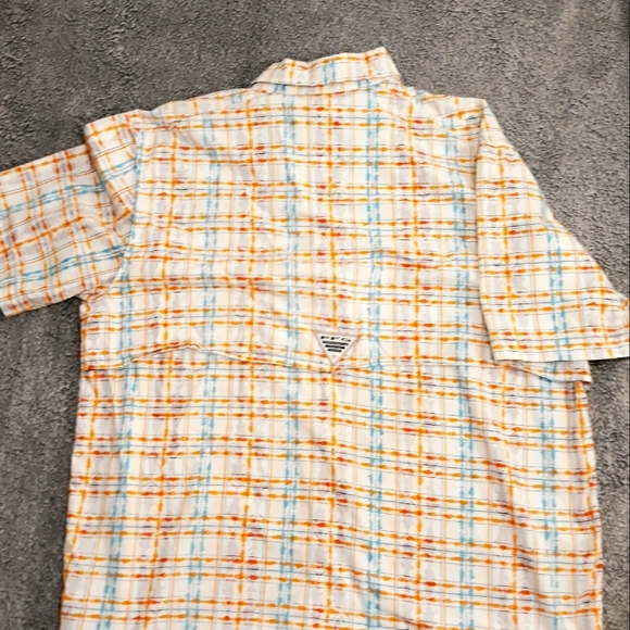 Columbia PFG Orange Fish Print Plaid Button Down Shirt - Size Medium - Picture 5 of 8